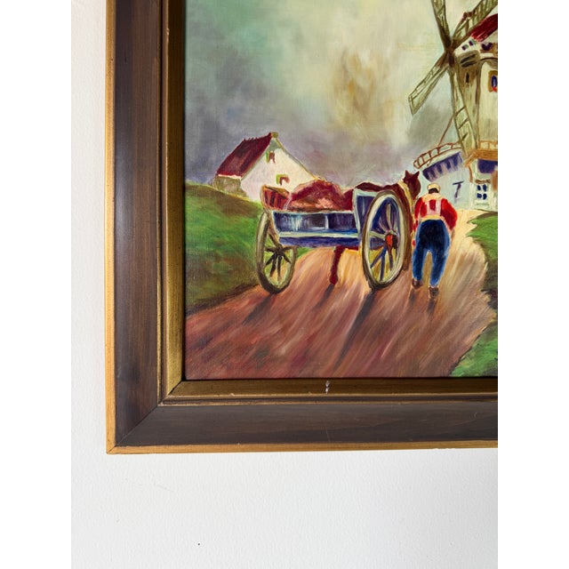 Wood Vintage Jara Country European Farm Landscape Oil on Canvas Painting – Framed For Sale - Image 7 of 13