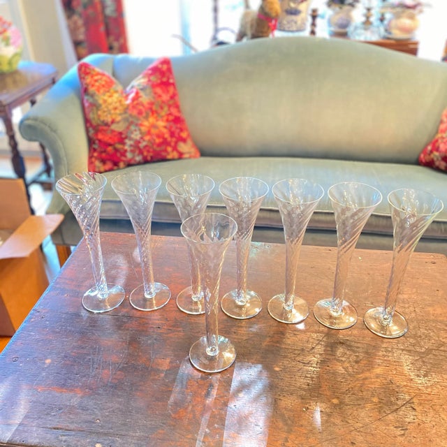 Champagne Flutes Hollow Stem Blown Glass Romanian - Set of 8 For Sale - Image 9 of 10