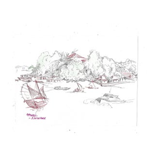 1950s Ivy Attwell Watercolor of Coastal Singapore For Sale