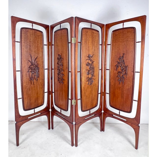 C. 1960s Modernist Danish Teak Four Panel Room Divider / Folding Screen For Sale In Boston - Image 6 of 10