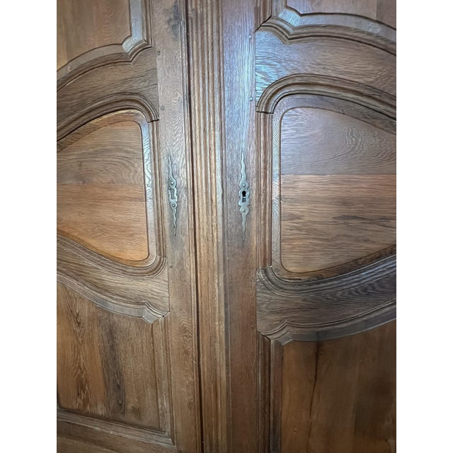 Antique French Provincial Solid Oak Armoire, Late 18th Century For Sale - Image 4 of 9