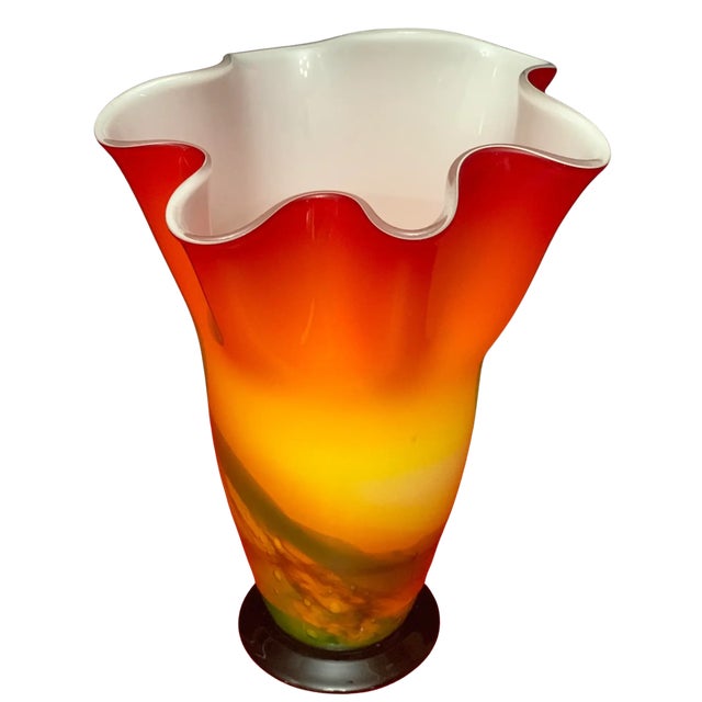 Glass Murano Sunburst of Colors Art Glass Fazzoletto Vase For Sale - Image 7 of 18