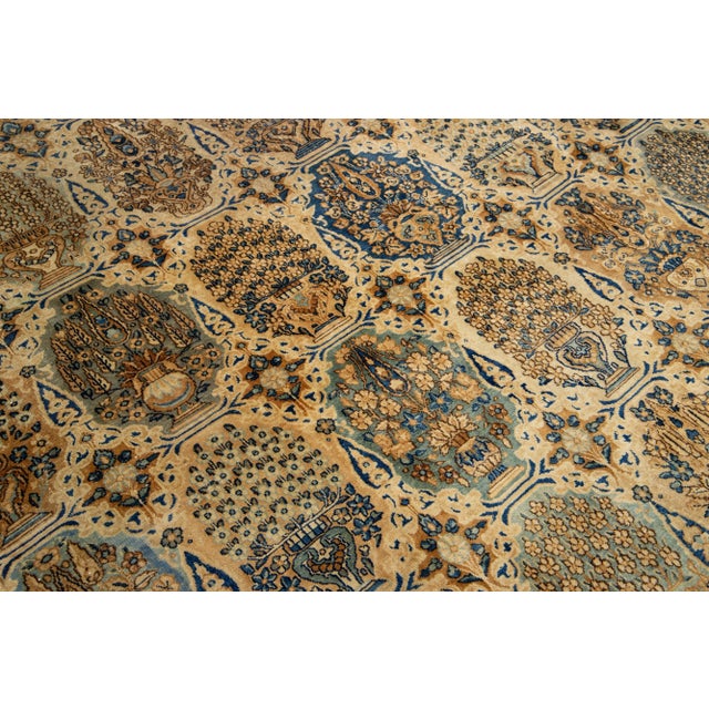 Tan Antique Persian Kerman Wool Rug With Allover Pattern | Chairish