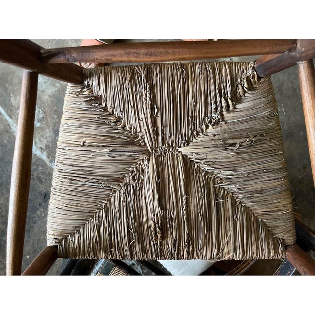 Wood Early 20th Century Antique American Shaker Style High Ladder Back Rush Seat Armchair For Sale - Image 7 of 12