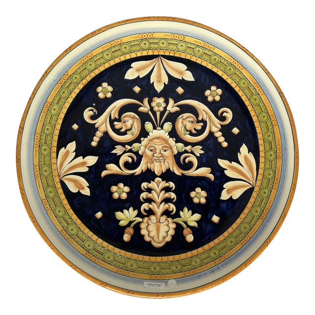1990s Large Italian Hand Painted Round Ceramic Wall Plate For Sale