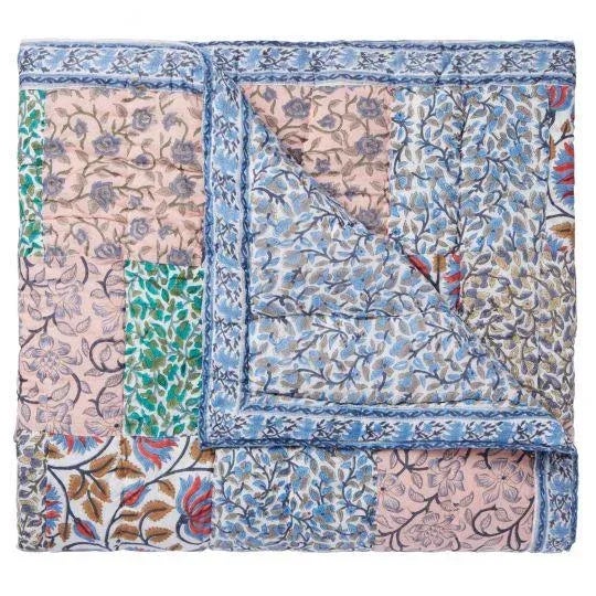 Aizel King Multi/Blue Patchwork Cotton Filled Quilt For Sale - Image 4 of 4