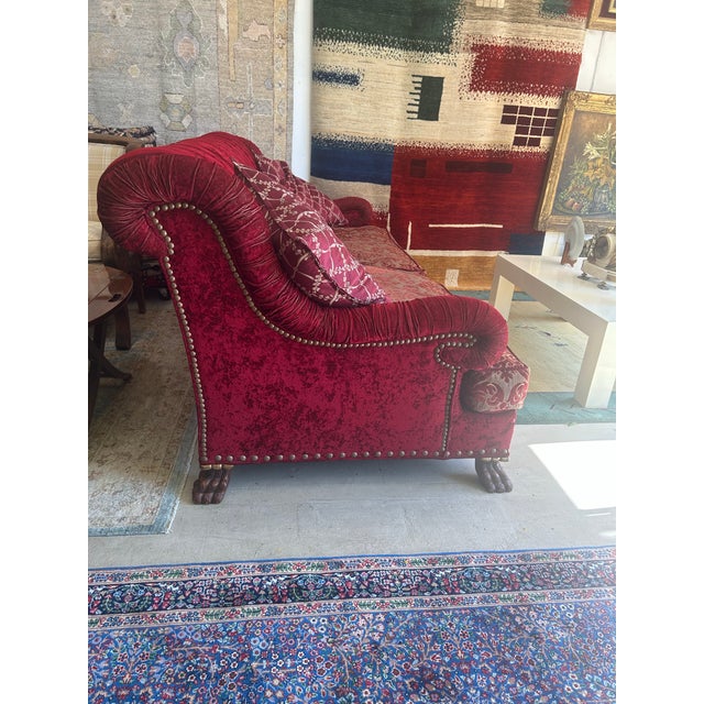 Circa 1970 Upholstered Burgundy Red Sofa For Sale - Image 4 of 10