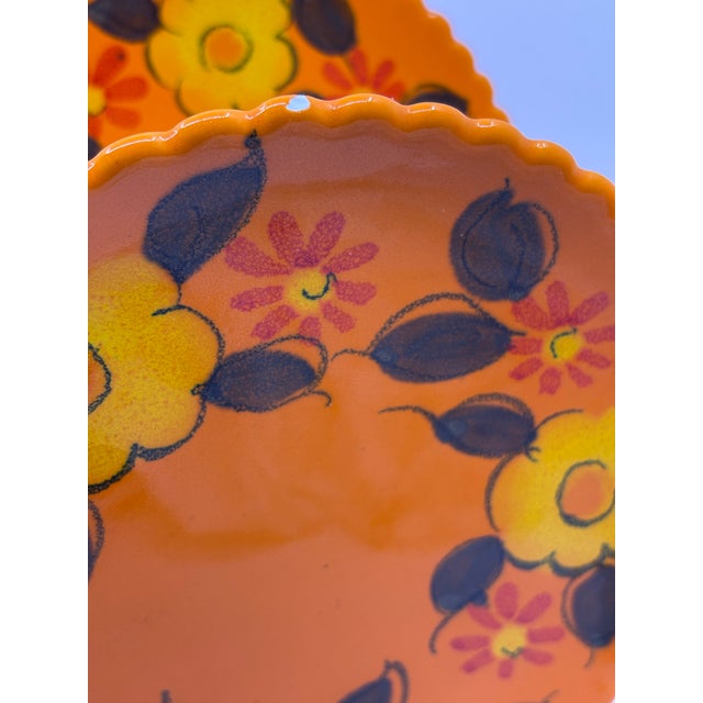 Mid Century Retro Orange Floral Plates Made in Italy - Set of 7 For Sale In New York - Image 6 of 11
