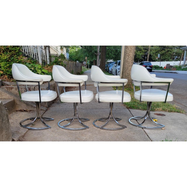 1972 Cal-Style Chrome and Smoked Glass Dining Set With Swivel Chairs - Set of 6 For Sale - Image 9 of 18