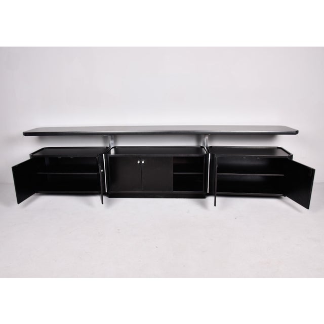 1990s Large 1990s Mid Century Italian Two Tier Credenza With Black Finish and Hinged Base For Sale - Image 5 of 12