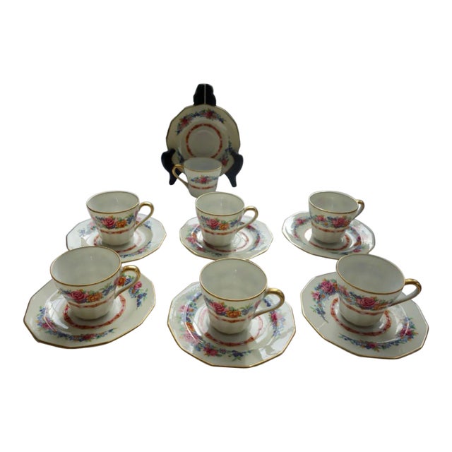 1900s C. Ahrenfeldt Limoges Demitasse and Saucers for Wright Tydale & Van Roden - Set of 6 For Sale