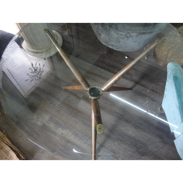 1950s Italian Modern Brass Tripod Table With Glass Top For Sale - Image 4 of 9
