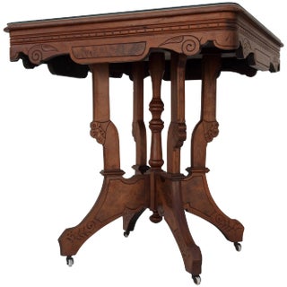 19th Century Victorian Eastlake Burled Walnut Table With Glass Top For Sale