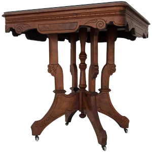19th Century Victorian Eastlake Burled Walnut Table With Glass Top
