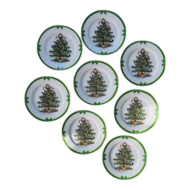 MCM Georges Briard Yule Tide 7 5/8” Plates Vintage Christmas Tree Plates - Set of 8 For Sale