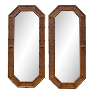 Vintage American of Martinsville Narrow Rattan Mirrors - A Pair For Sale