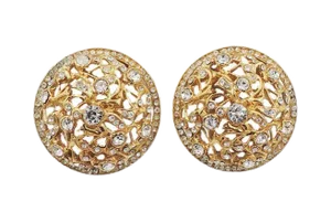 Vintage 1980s Signed Bijoux Cascio Italy Domed Rhinestone Clip Earrings - 2 Pieces