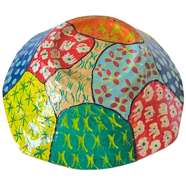 Large Hand-Painted Papier-Mâché Bowl – Postmodern / Memphis Style Patchwork – European Folk Modern For Sale In Jacksonville, FL - Image 6 of 8