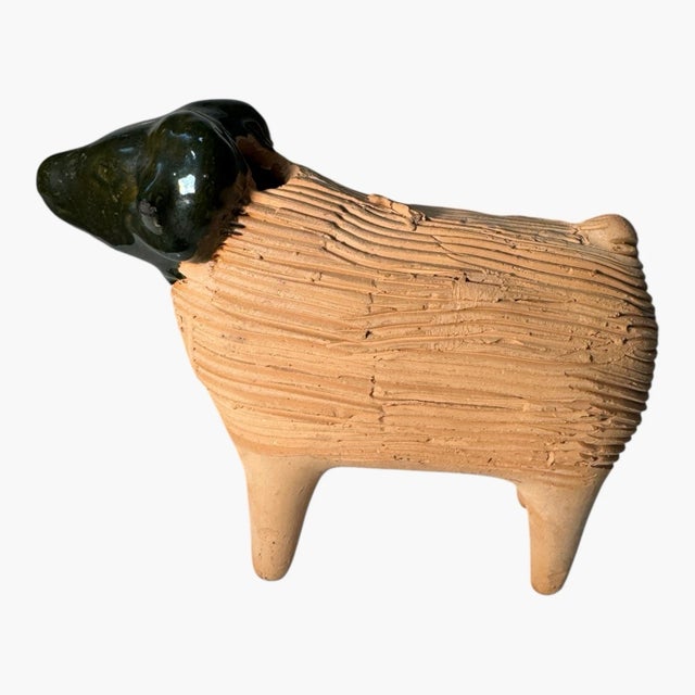 Ceramic Vintage 1980s Chia Pet Ram Sheep Figurine Terracotta Planter No Seeds For Sale - Image 7 of 15