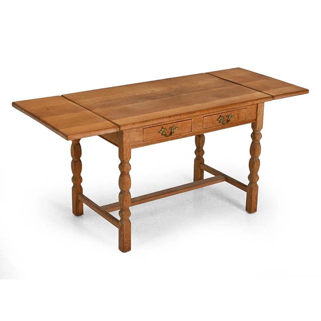 Henning Kjaernulf Mid 20th Century Kjaernulf Style Danish Oak Extending Side Table For Sale - Image 4 of 14