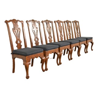 Henredon Georgian Carved Solid Oak Dining Chairs, Set of Six For Sale