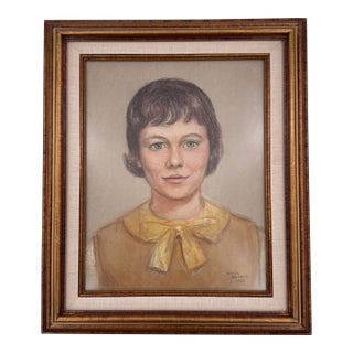 Vintage 1965 Winnie Rumble Pastel Portrait of a Young Girl For Sale