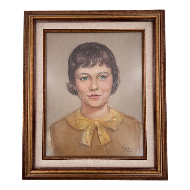 Vintage 1965 Winnie Rumble Pastel Portrait of a Young Girl For Sale
