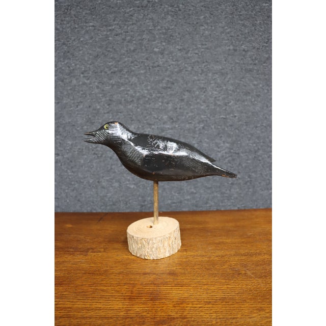 Early 20th Century Carved Black Crow Folk Art Decoy on Wood Base For Sale - Image 4 of 12
