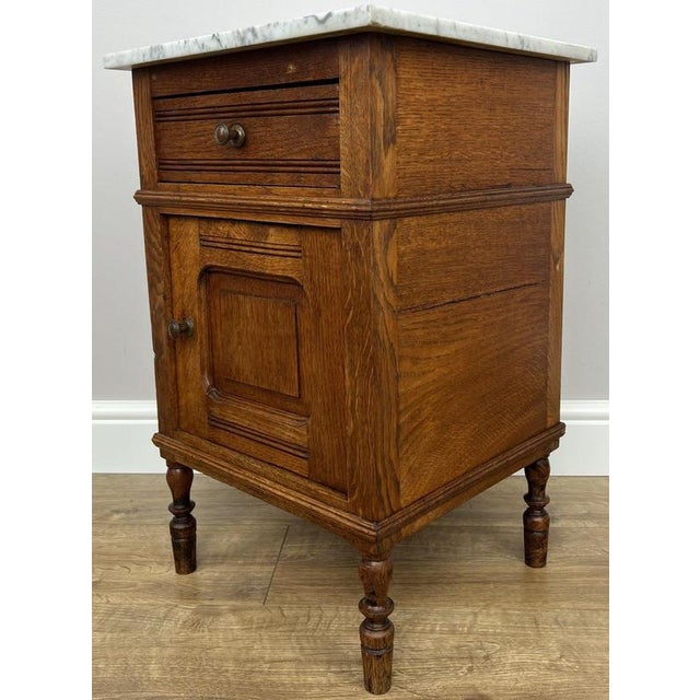 Antique French Oak Bedside Table with Marble Top For Sale - Image 3 of 14