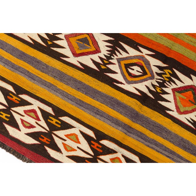 Textile Mid 20th Century Handwoven Geometric Medallion & Striped Tribal Rug For Sale - Image 7 of 10