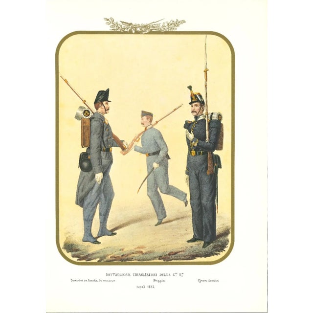 Fourth royal guard shooter battalion is an original lithograph by antonio zezon. Naples 1856. Interesting colored...
