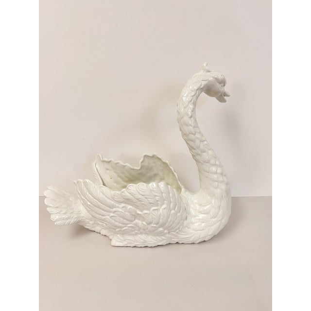Mid 20th Century Large Vintage White Porcelain Swan Planter Sculpture MCM Decor Italian Style For Sale - Image 5 of 17