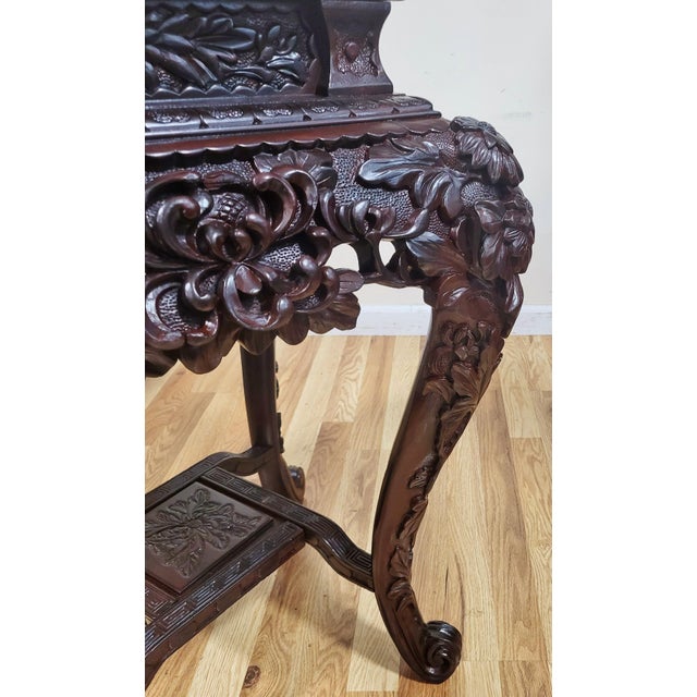 Antique Japanese Carved Lotus Flower Pedestal Table Plant Stand For Sale - Image 9 of 12