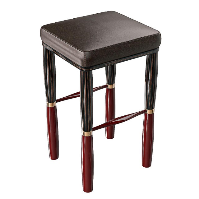 "Poggio" Bar Stool With Bronze Details, Hand Crafted For Sale - Image 4 of 7
