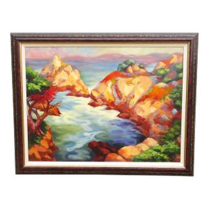 Late 20th Century Large Contemporary West Coast Ocean Cliffs Seascape Oil Painting ~ California or Pacific Northwest Bluffs Art