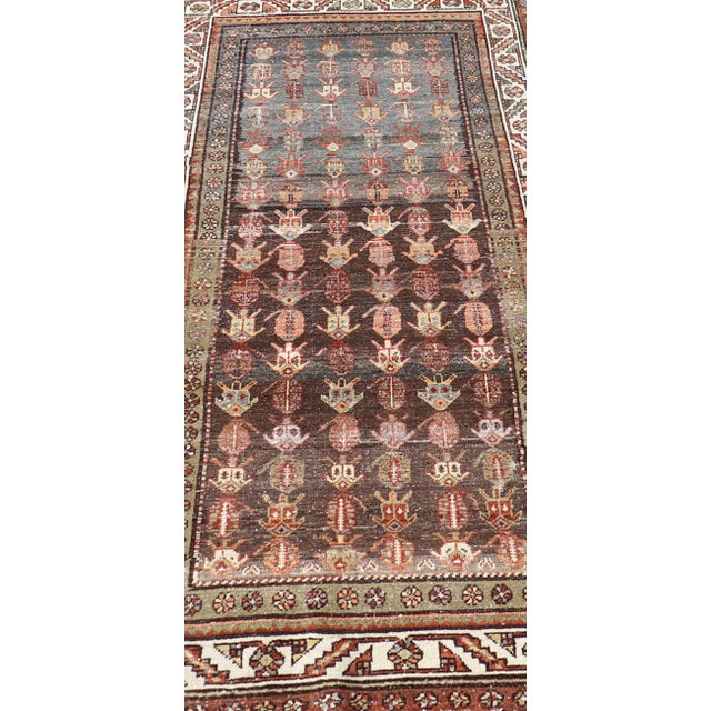 Brown Antique Persian Hamadan Rug in Wool With All-Over Sub-Geometric Tribal Design For Sale - Image 8 of 12