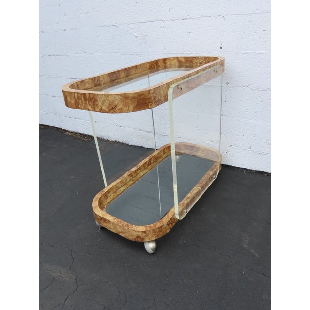 Late 20th Century Lucite Two Tier Glass Top Bar Buffet Server Tea Coffee Cart 6395 For Sale - Image 5 of 16