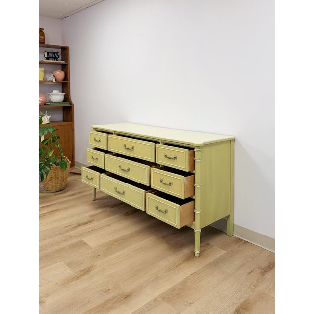 Green Mid 20th Century Coastal Henry Link Bali Hai Green Faux Bamboo 9 Drawer Dresser Hollywood Regency For Sale - Image 8 of 16