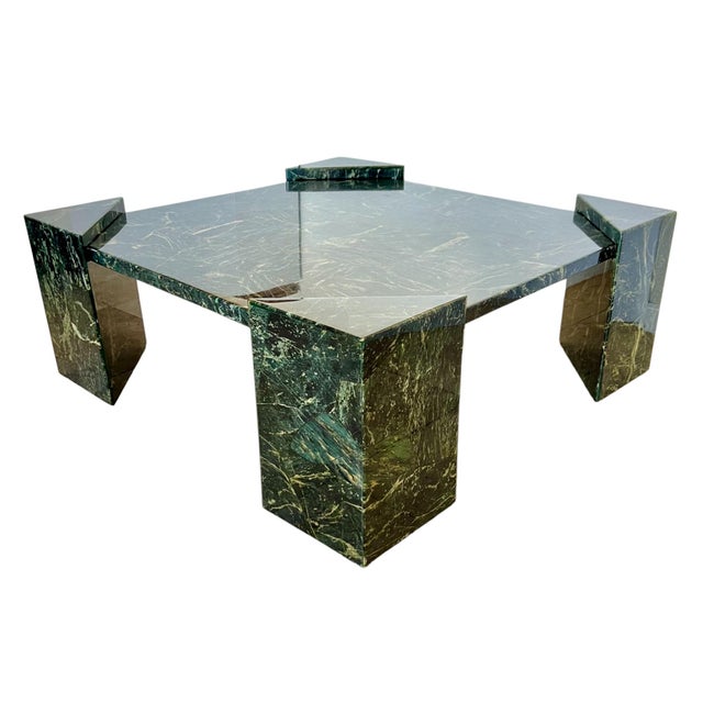 Mid-Century Modern Modernist Green Faux Marble Fiberglass Coffee Table, 1980s For Sale - Image 3 of 12