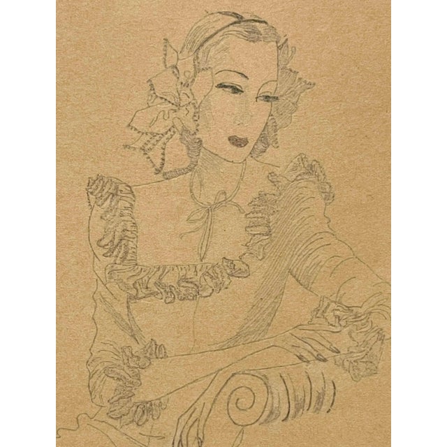 Art Deco Late 1930s Fashion Study Featuring a Woman Wearing a Sophie Original Dress From Saks Fifth Avenue For Sale - Image 3 of 4