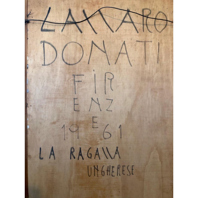 Textile Lazzaro Donati, Large Italian Modernist Surrealist Lady Mod Oil Painting "La Ragazza Ungherese", 1963 For Sale - Image 7 of 9
