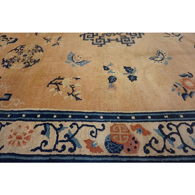 1900s Beige Medallion Floral Antique Chinese Ningxia Carpet 8' X 9'6" Knotted Wool Rug For Sale - Image 10 of 14