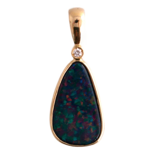 Late 20th Century Boulder Opal and Diamond Pendant For Sale