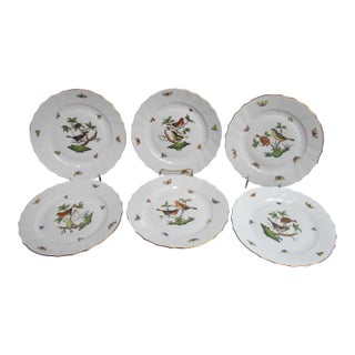 Herend Rothschild 1524/Ro Hand Painted Bird & Insect 10 1/4" Dinner Plate Set For Sale