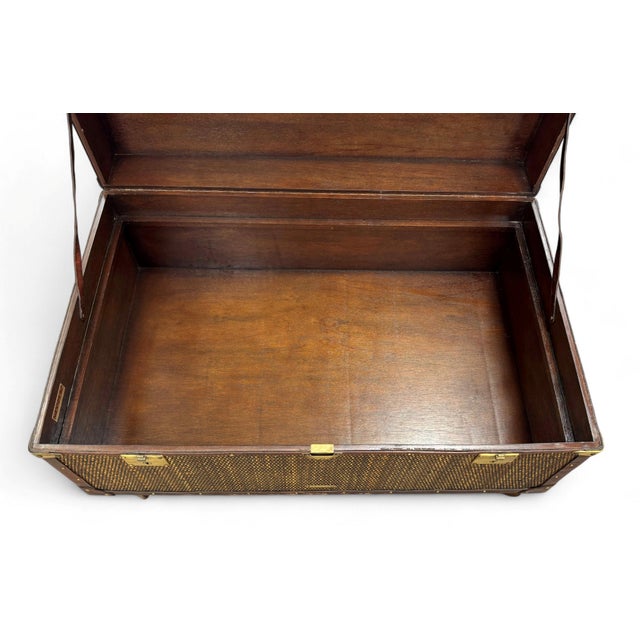 Baker Milling Road Rattan & Leather Campaign Style Trunk Table For Sale - Image 9 of 11