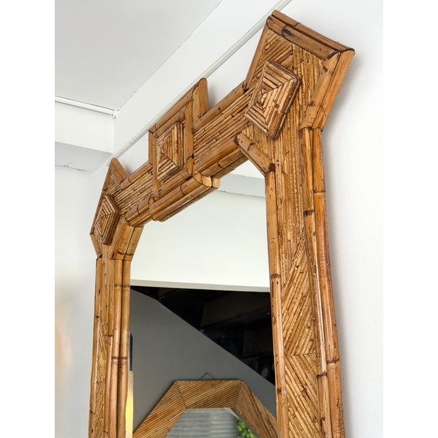 Large Mid-Century Modern Hollywood Regency wall mirror bamboo, rattan raffia, wicker by the manufacture Vivai del Sud...
