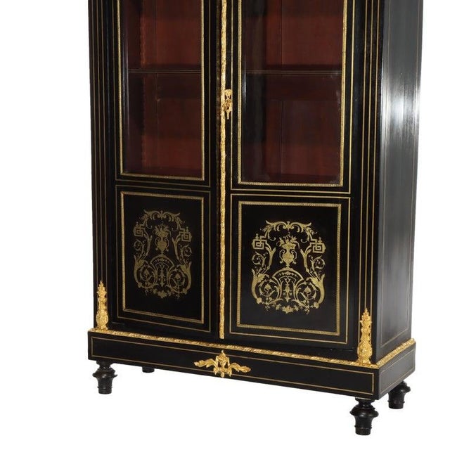 Antique French Louis XVI Style Ebonized & Gilt Bookcase With Ormolu Mounts For Sale - Image 4 of 13