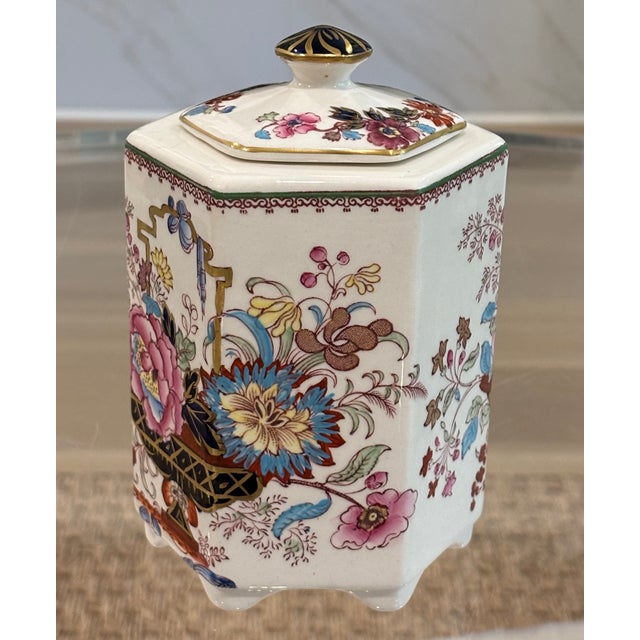 Early 20th Century Early 20th Century Mason's Brocade Hexagonal Lidded Ironstone Tea Caddy / Jar For Sale - Image 5 of 18