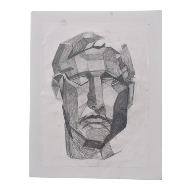 Modern Contemporary Original Planar Face Study Pencil Drawing Signed ...