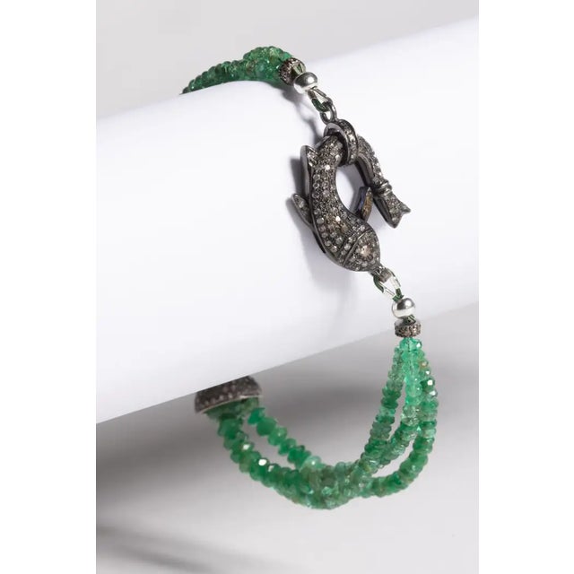 Beaded Faceted Emerald and Diamond Bracelet For Sale In Nantucket - Image 6 of 8